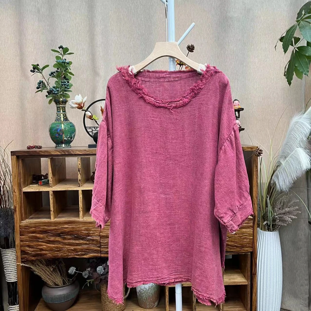 花璟与麻原创设计复古做旧拉毛设计上衣（衣长72胸围142）