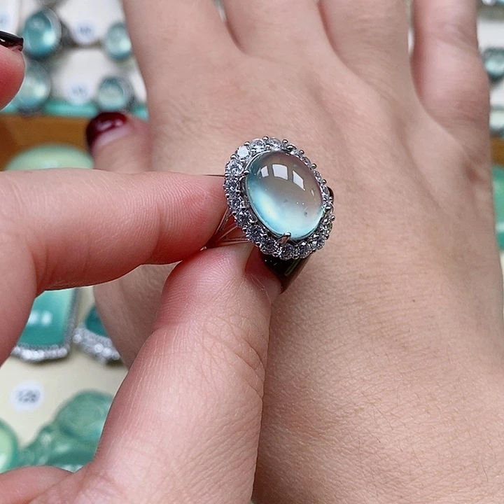 蛇纹石玉戒指银S925镶嵌咦*咦