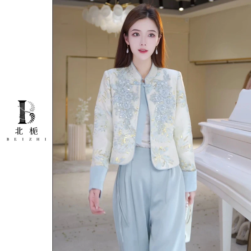 【北栀】国风珠片贴花上衣813729