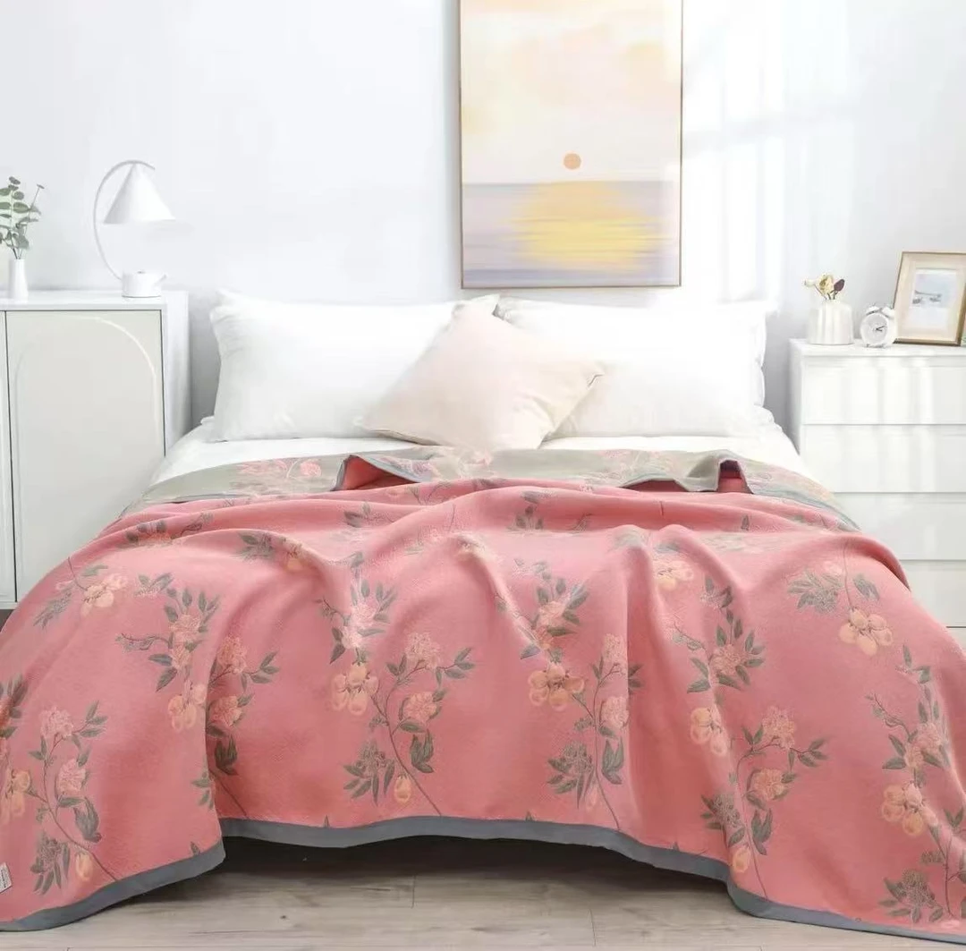 青黛-粉色纯棉纱布床盖2*2.3米
