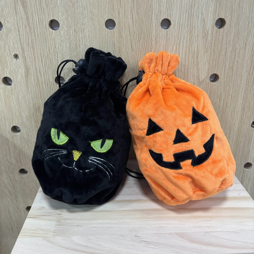 洛恒优品万圣节糖果袋子黑猫南瓜袋子抽绳刺绣收纳可爱零钱包