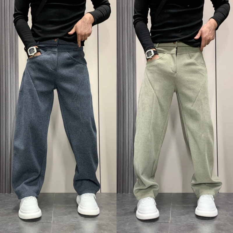 YU-B裤子纯色休闲运动长裤重磅宽松阔腿弯刀裤男士松紧腰爆款卫裤