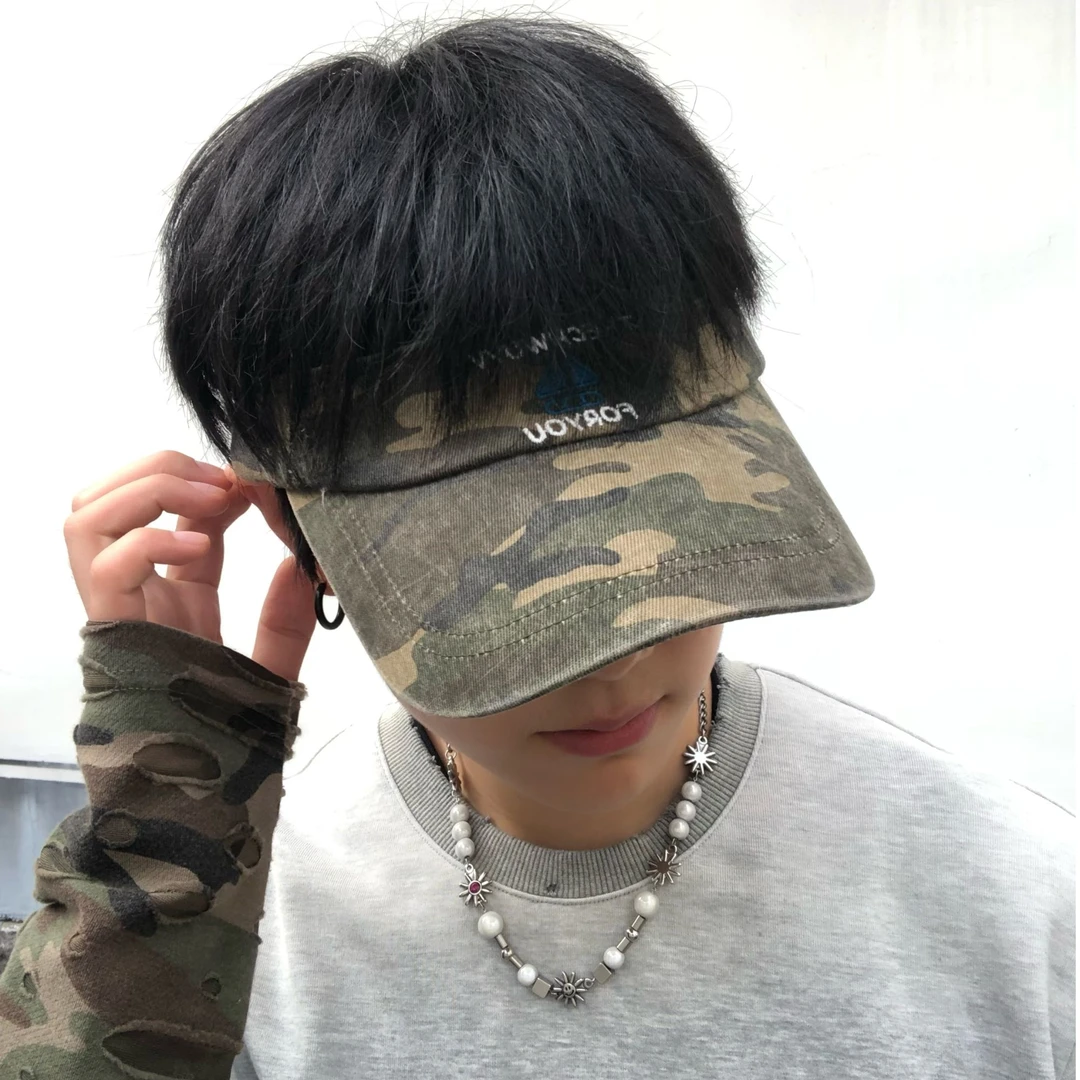 水洗迷彩大帽檐空顶帽夏日运动防晒遮阳显脸小情侣街头韩系鸭舌帽