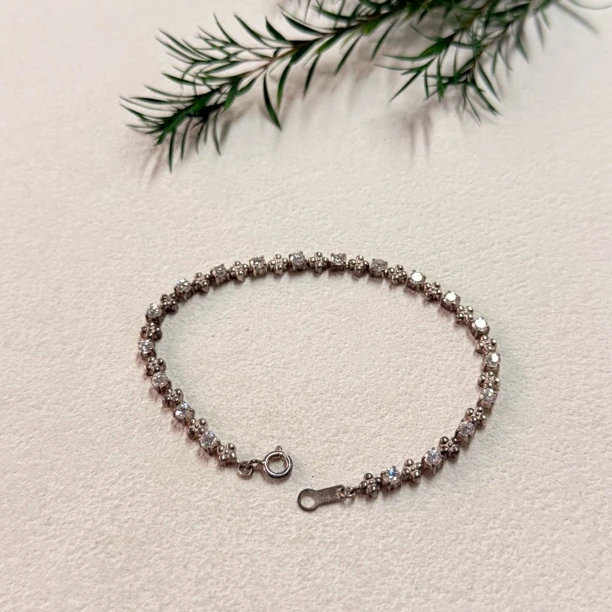 足银合成锆石手链 【六六中古】孤品复古银饰手链as1879手围16