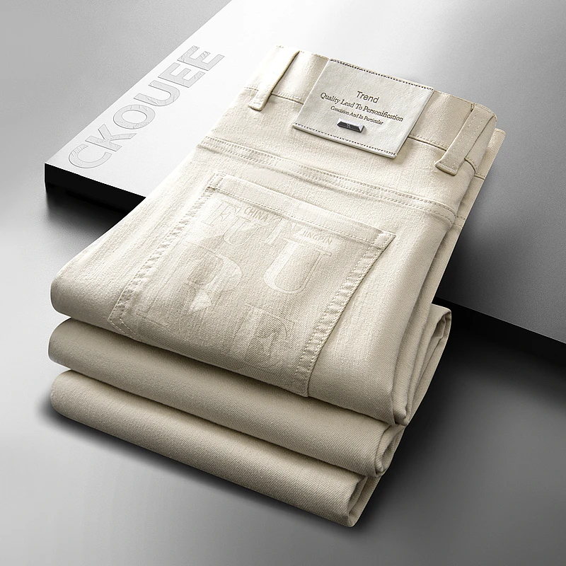 CKOUEE春夏新款商务休闲轻奢高定时尚潮流男士直筒中腰牛仔裤