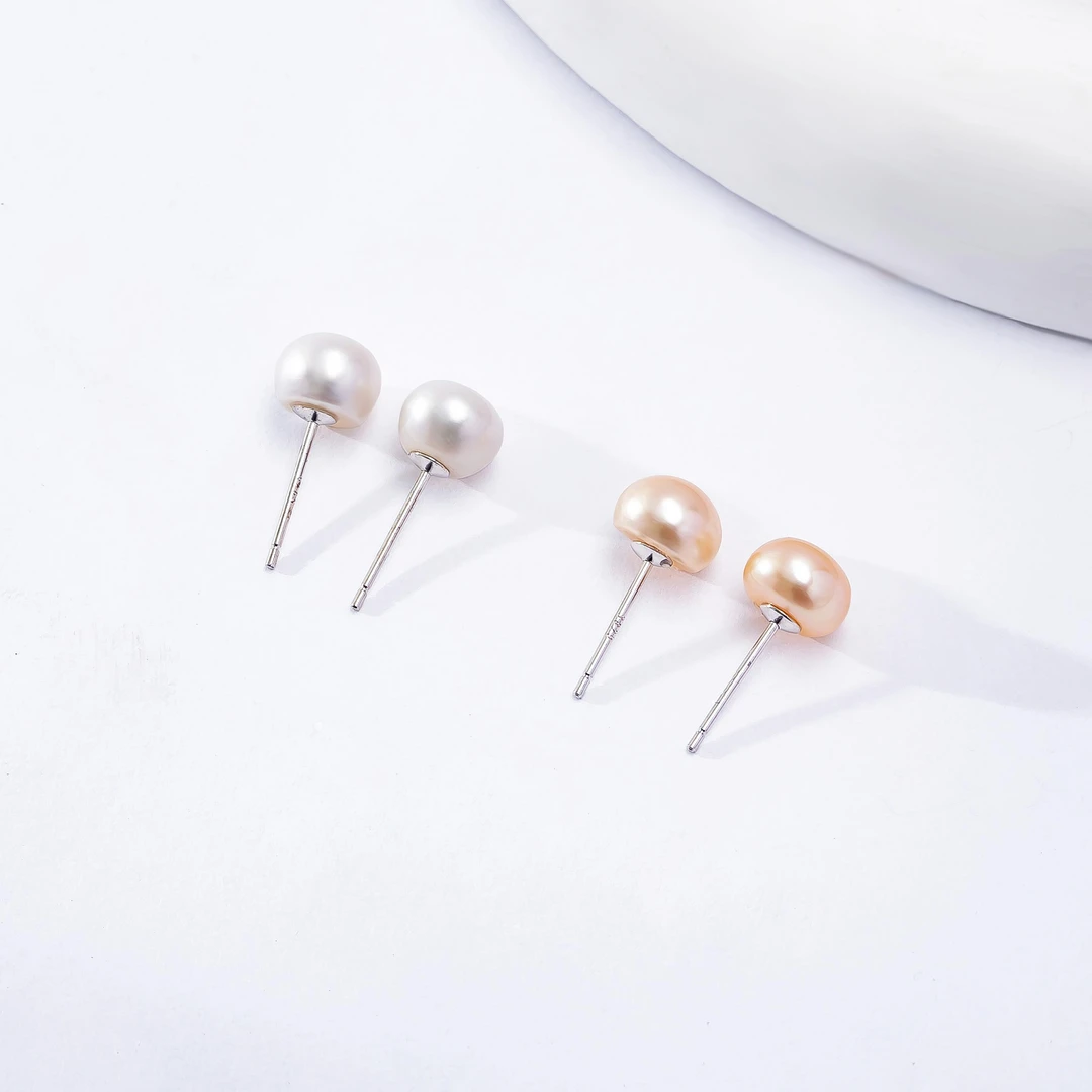 【小怡】MLP1079 无核珍珠耳钉白色彩色各一对6-7mm多样性发货