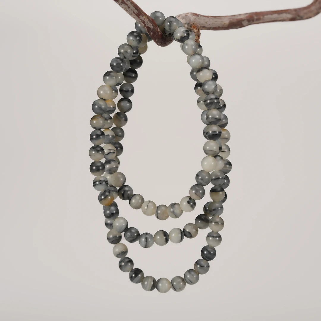 典藏级 新疆和田玉青花籽泼墨108项链 6mm H121808