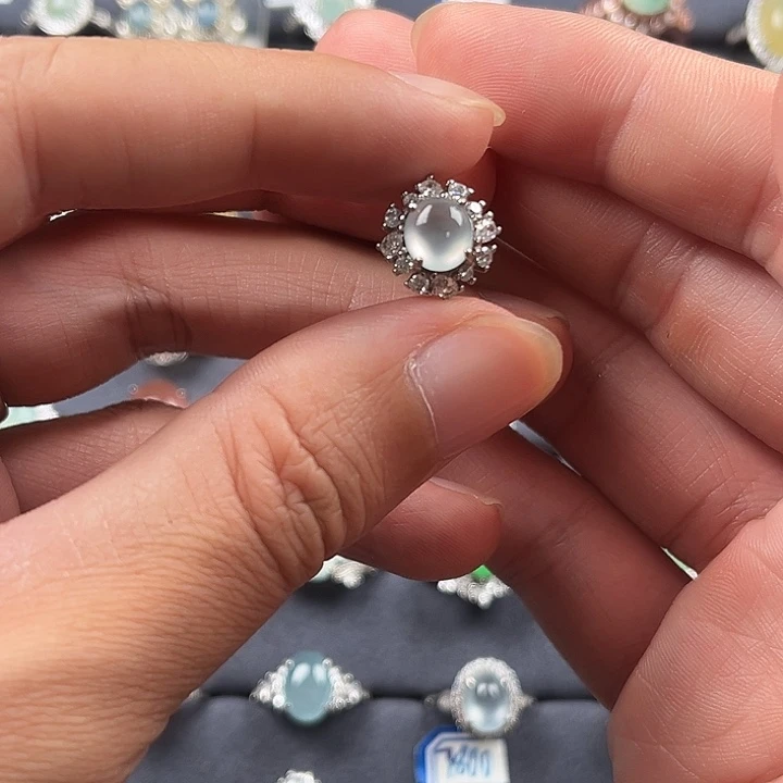 翡翠银S925镶嵌戒指缅甸A货翡翠