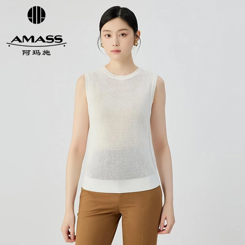 阿玛施AMASS 时尚造型镂空亮片无袖针织马甲538015