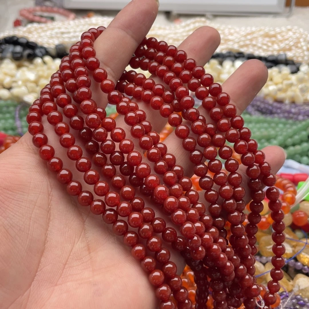 未镶嵌玛瑙/玉髓珠宝半成品一条装卡6mm红玛瑙圆珠