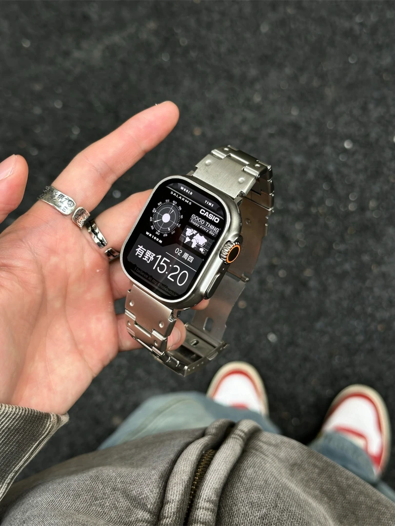 复古圆点包边不锈钢适用苹果表带AppleWatchS10/S9/S8/S765Ultra2