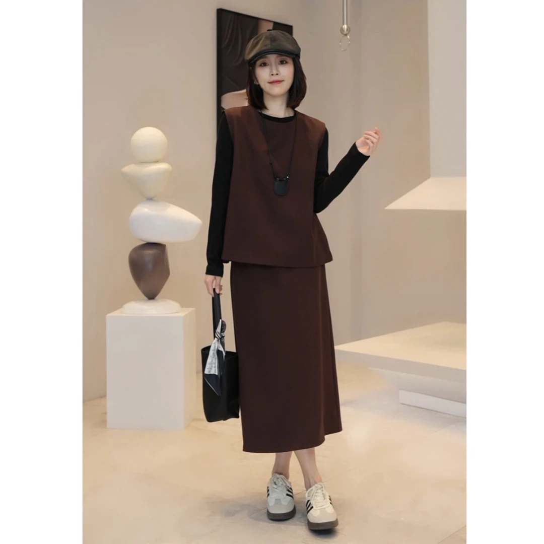定制时尚气质早秋套装穿搭高级感马甲显瘦半身裙三件套