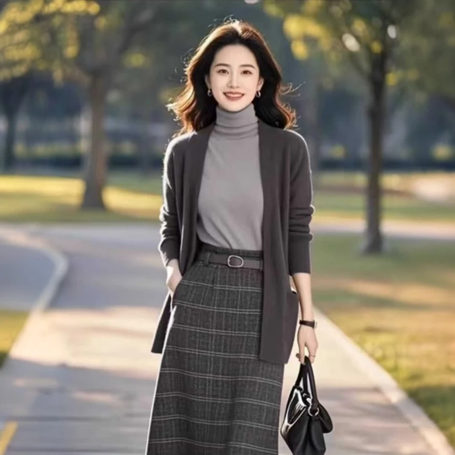 法式复古时尚名媛气质针织开衫2025春秋宽松v领百搭显瘦外穿毛衣