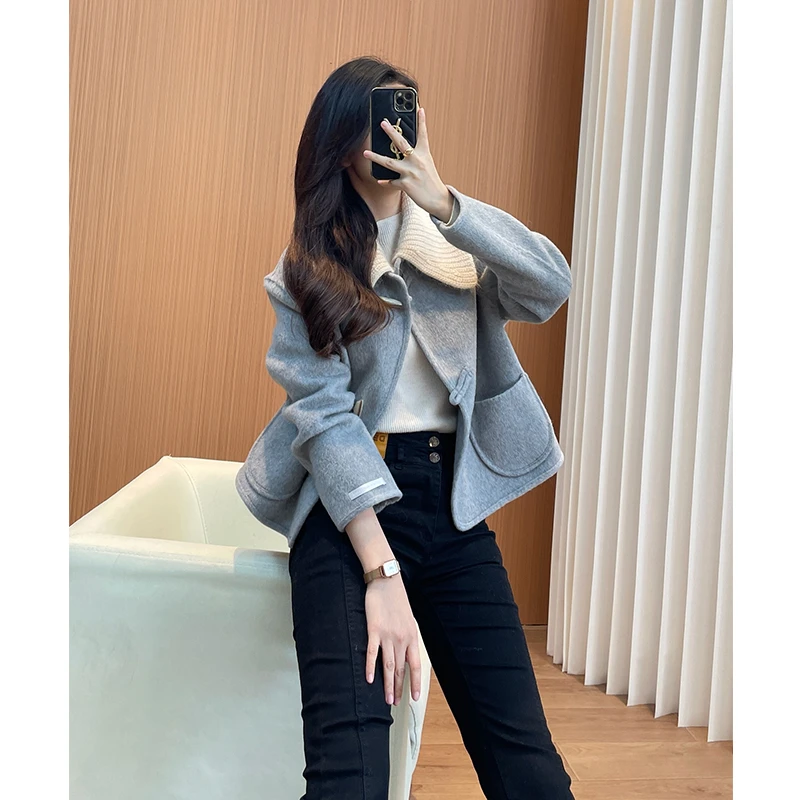 小香风双面毛呢外套女秋冬2025新款短款小个子气质流行牛角扣夹克