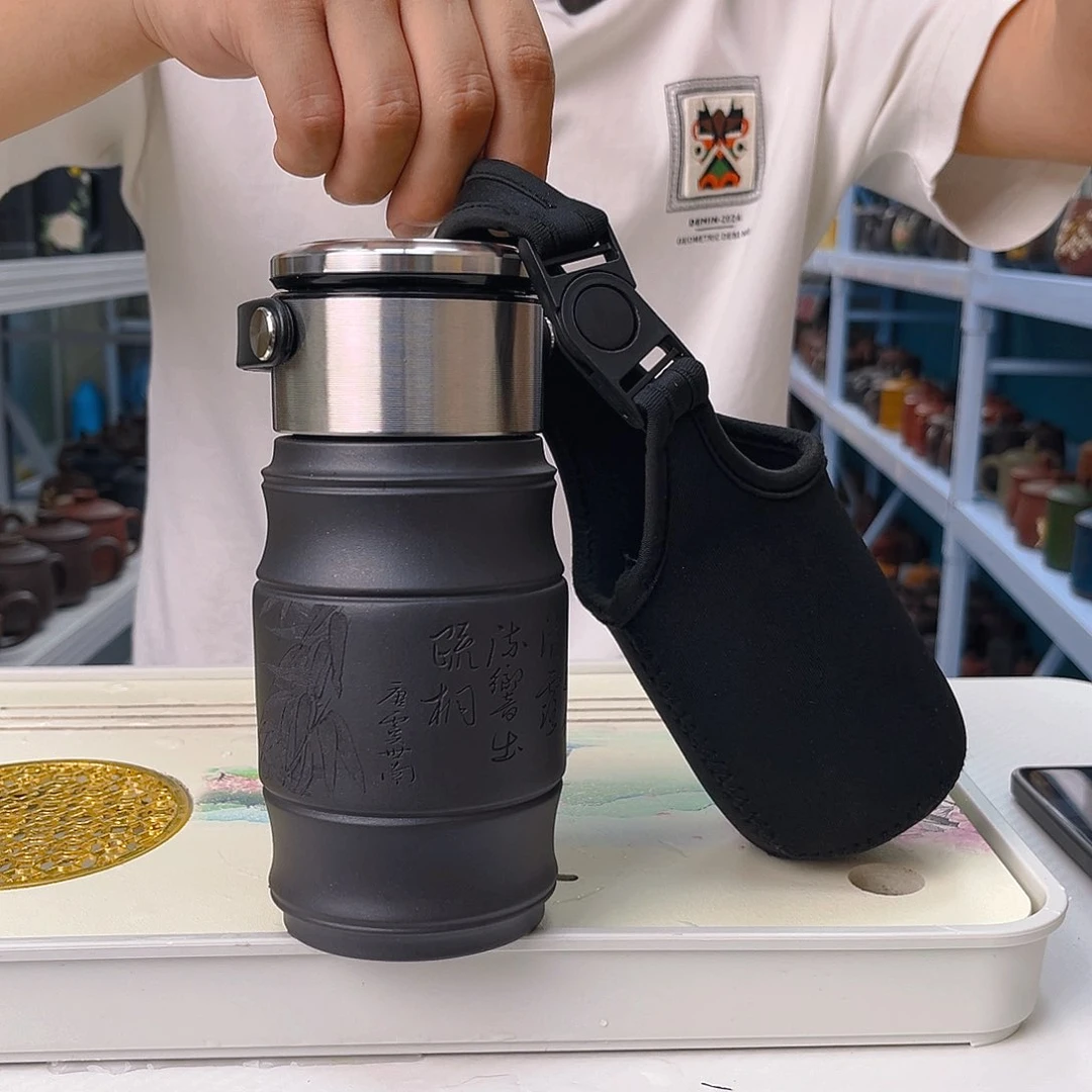 茶杯紫砂紫砂知了竹节升级盖（带杯套）