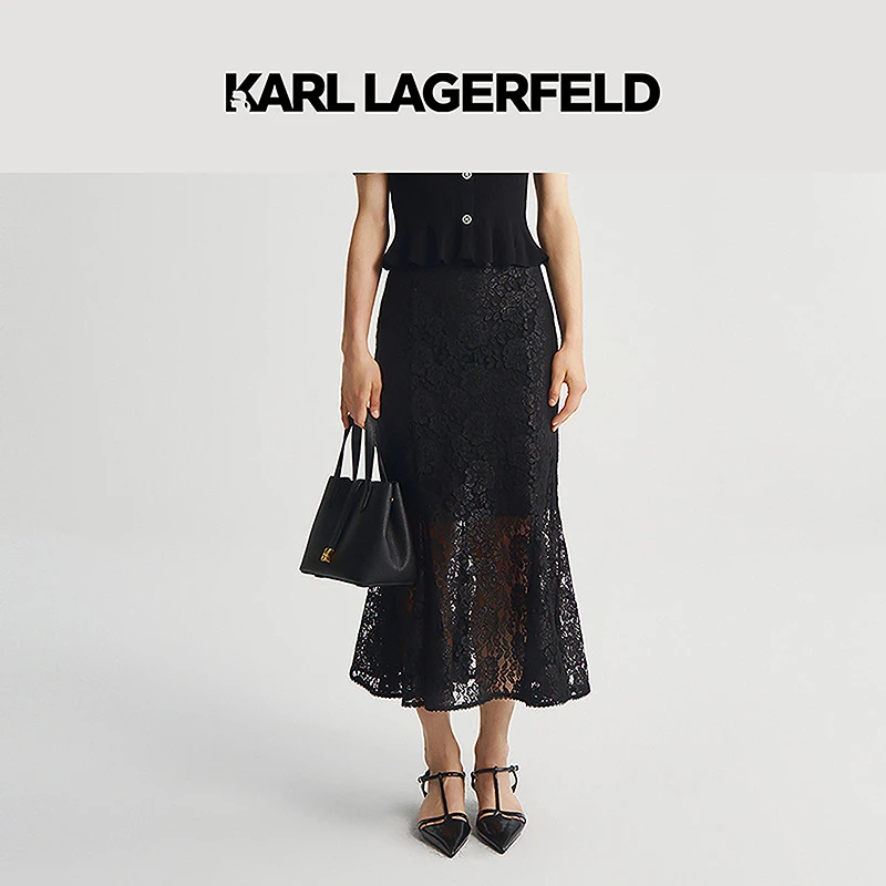 Karl Lagerfeld卡尔拉格斐2025夏新款黑色鱼尾半裙老佛爷M22E1258