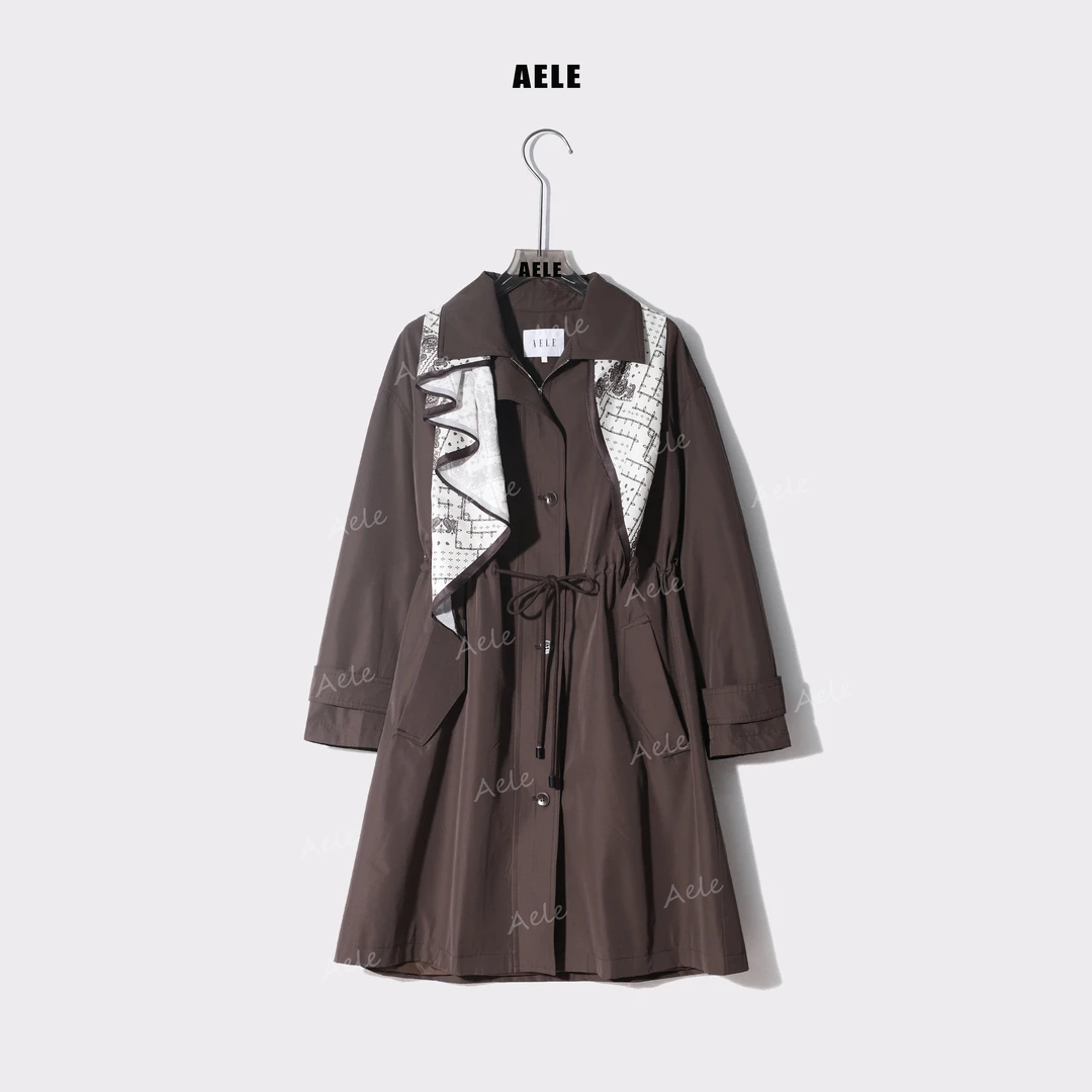 AELE时尚气质高级松弛感抽绳风衣外套+花色丝巾F853 2300 AD