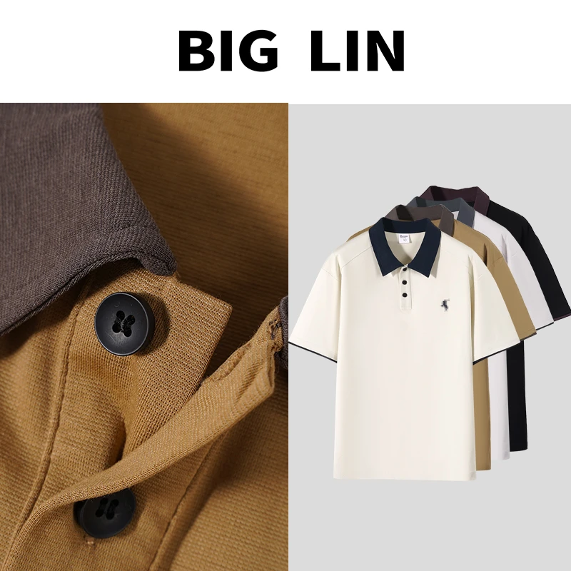 BIG林 夏季莱赛尔撞色拼接刺绣款简约百搭情侣休闲翻领POLO K6192