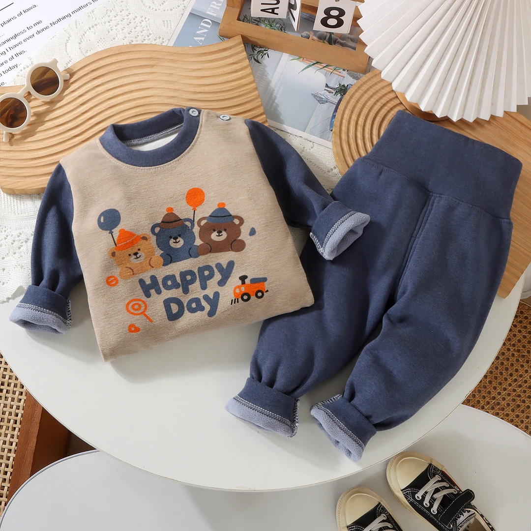 秋冬宝宝加绒保暖衣套装男女儿童加厚半高领秋衣宝宝秋衣裤套装