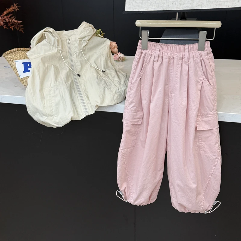 【现货】leomama女童粉色束脚工装裤秋季儿童宽松裤子小女孩休闲裤