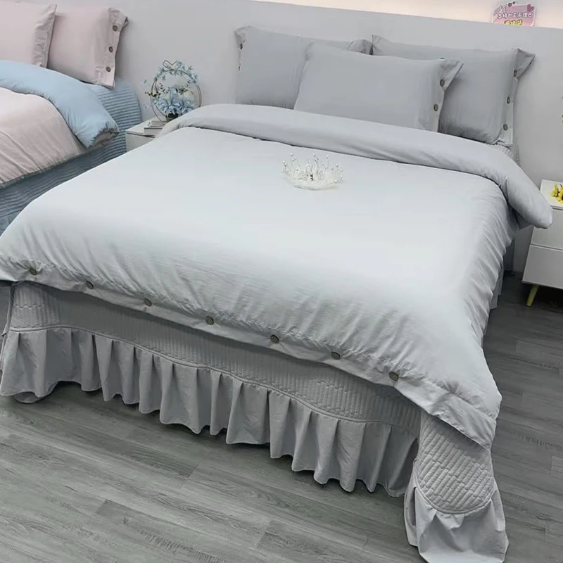 春夏新款极简轻奢高级床品件套纯色夹棉床盖四件套韩式简约被套