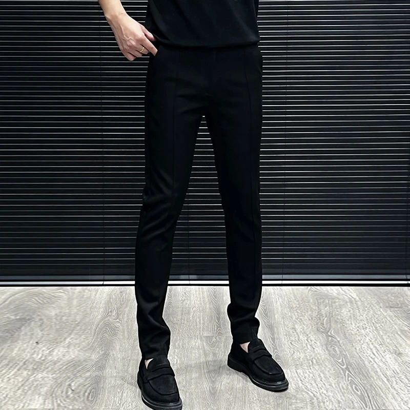 轻奢高端男士商务休闲裤2025秋冬新款脚口开叉小西裤修身百搭直筒
