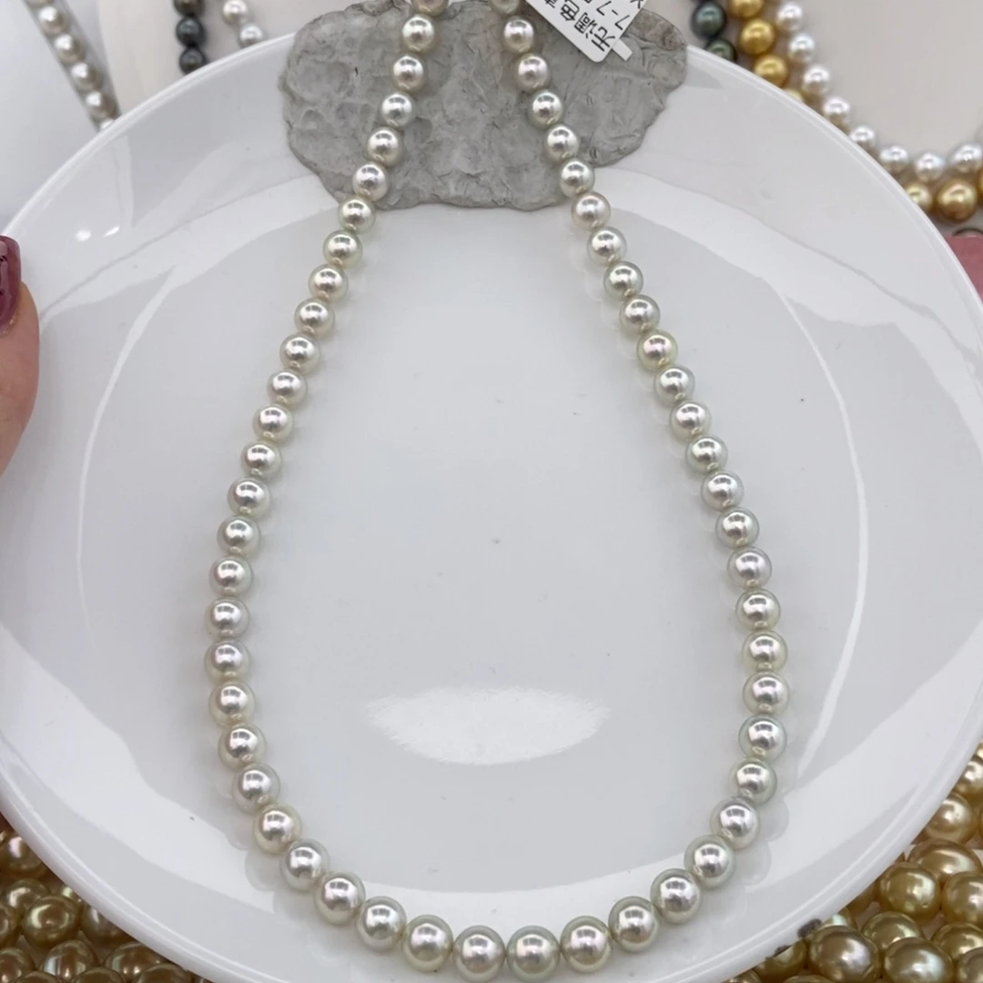 银S925镶嵌海水珍珠项链7+/