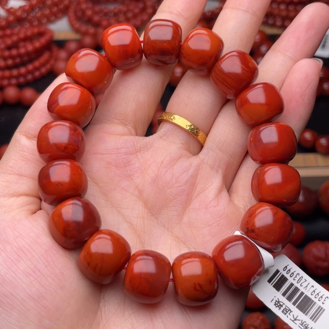 南红玛瑙未镶嵌手串14.8mm高品满肉火焰纹老型手串