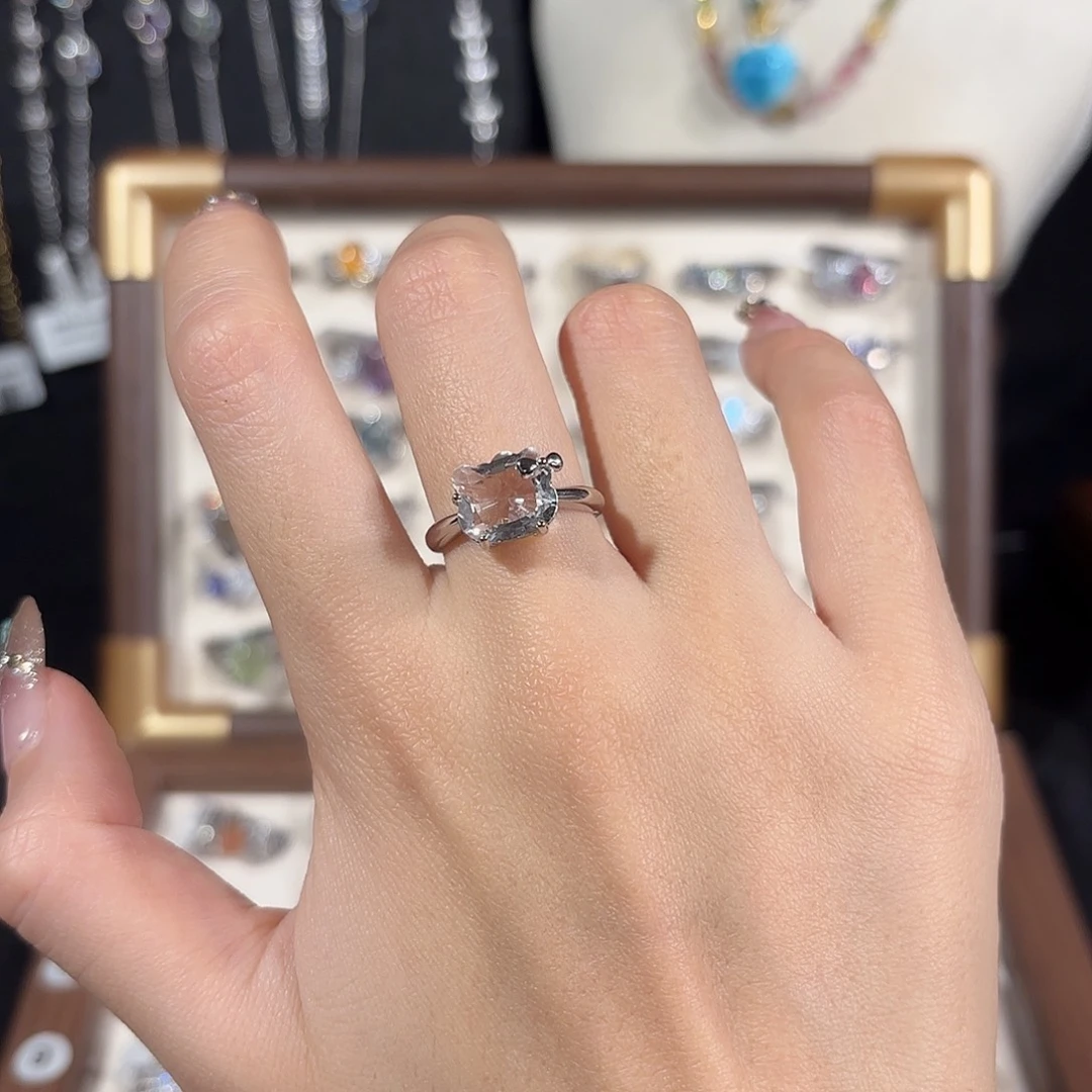 烟晶戒指银S925镶嵌白水