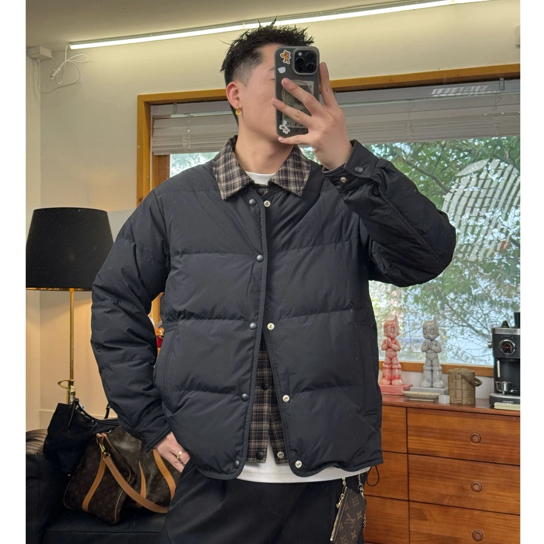 新国标90白鸭绒秋冬格子领假两件羽绒服时尚潮流百搭休闲