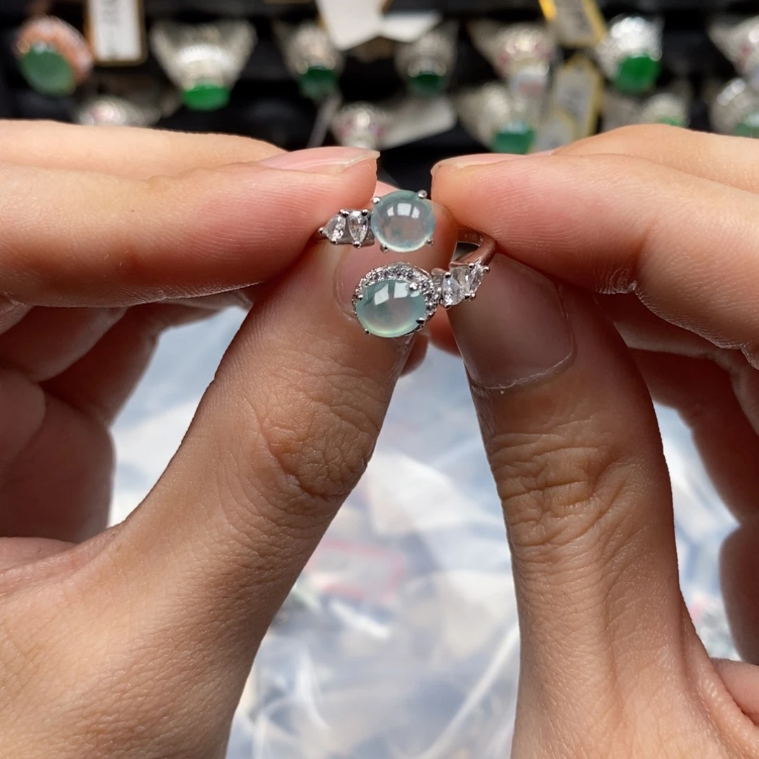 翡翠戒指银S925镶嵌天然缅甸翡翠a货