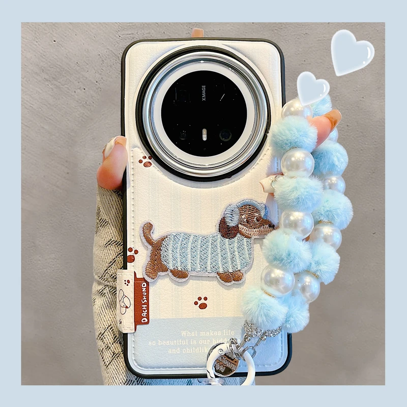 适用华为mate70pro+ 手机壳pura70pro+秋冬刺绣腊肠狗mate60pro+