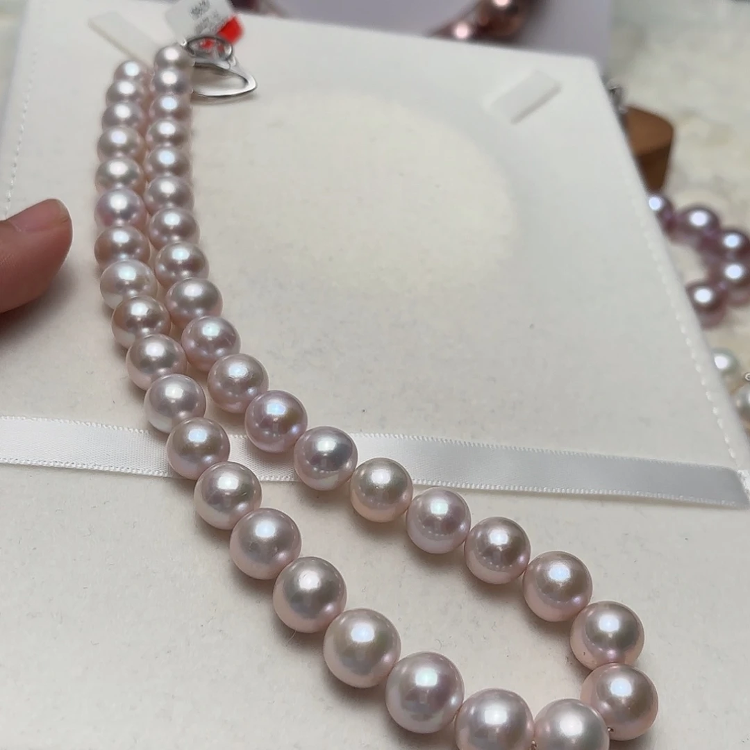 颈饰淡水珍珠银S925镶嵌9-12正圆曼塔玫瑰