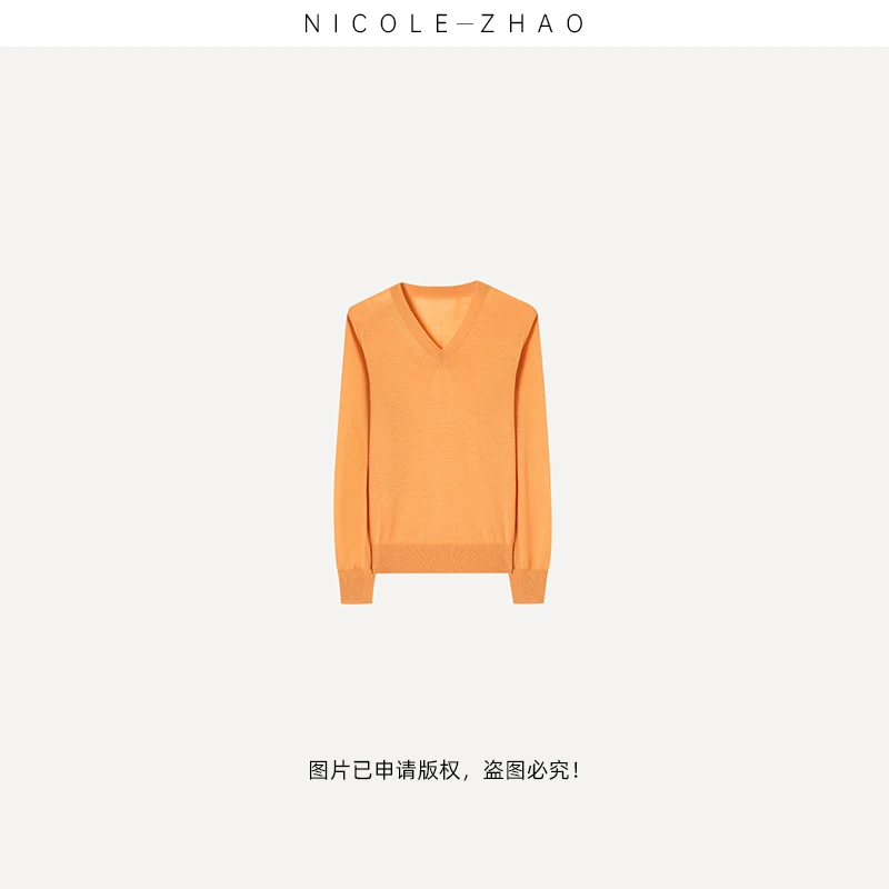 FJ0001【贵姐NICOLE】高定130s黄金羊毛精纺精v领针织衫休闲秋冬