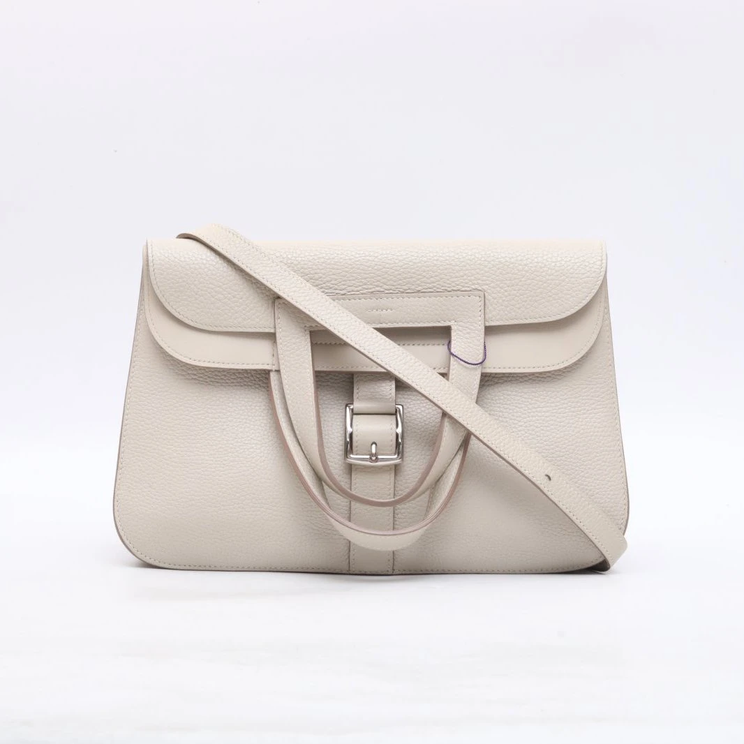 99新 Hermes/爱马仕 花花Halzan 31 冰川白 TC皮 A刻 银扣