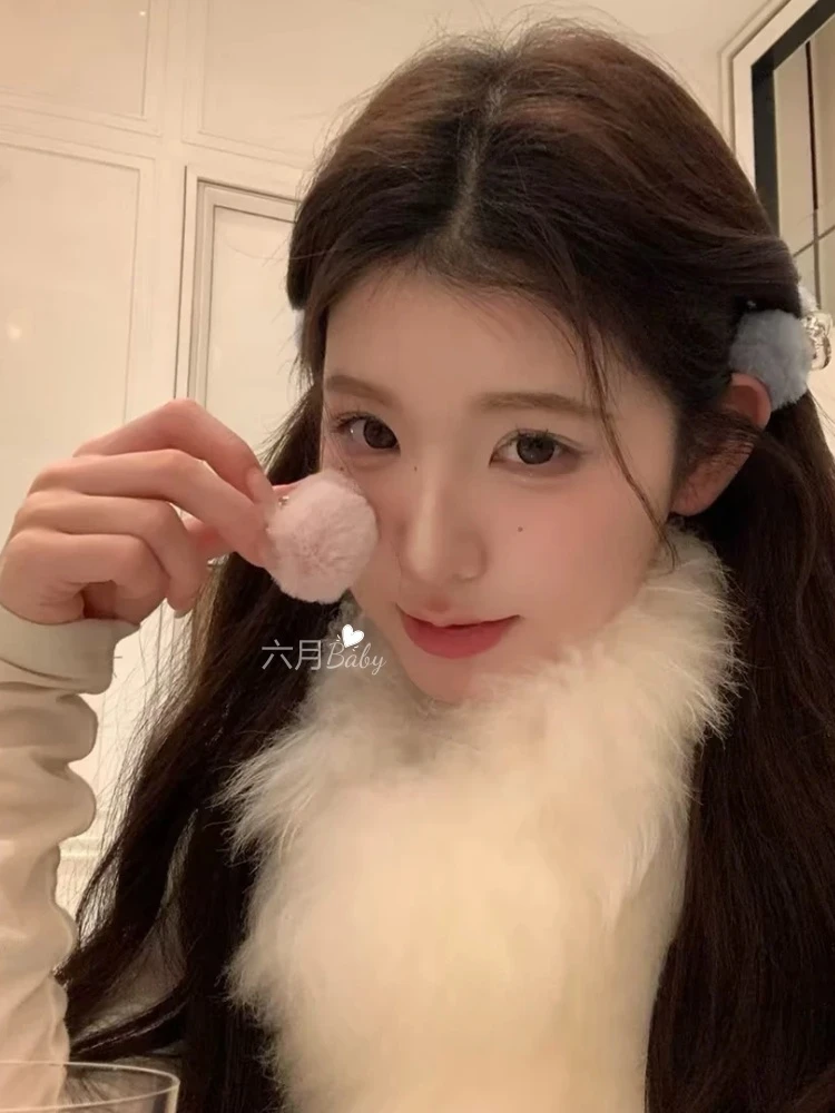 韩系可爱秋冬季毛绒丸子头小抓夹毛球发夹侧边刘海夹小众发卡发饰
