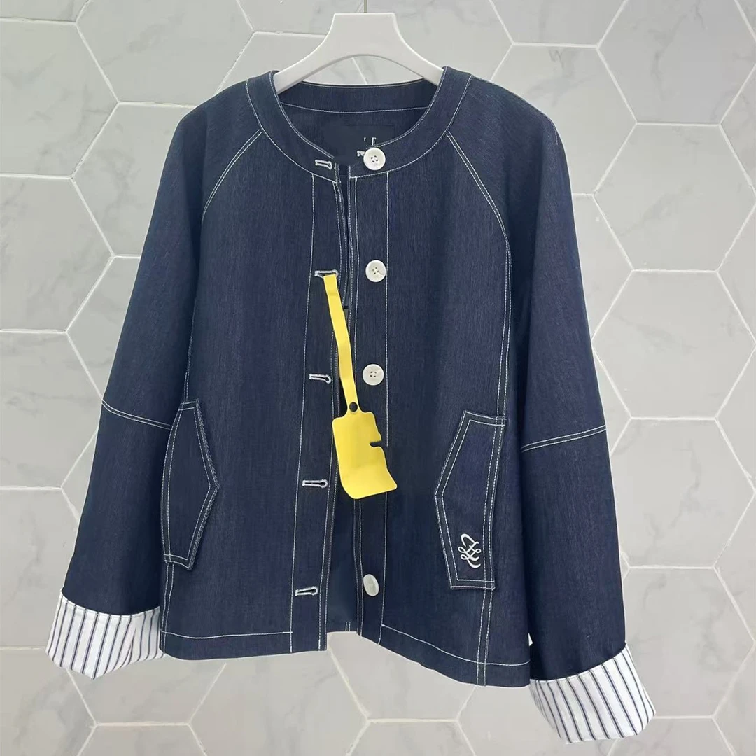 K2484 牛仔拼接条纹单排扣百搭外套 L134-502154