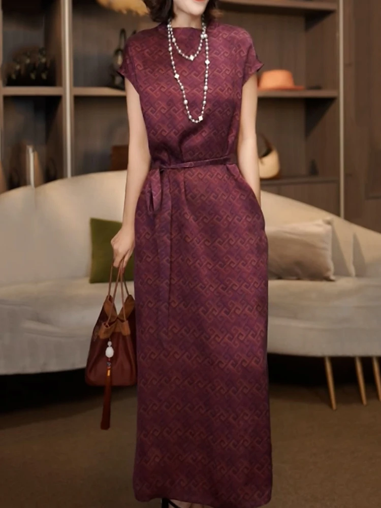 轻奢贵夫人绑带收腰连衣裙女2025夏季新款端庄优雅好看显瘦A字裙