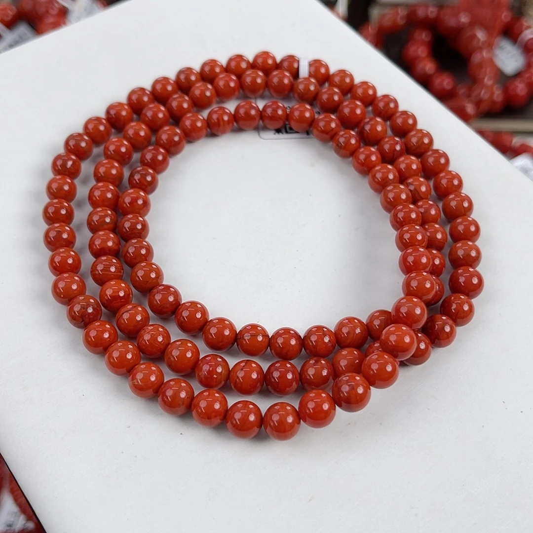 南红玛瑙未镶嵌瓦西柿子红双色虎皮火焰多圈7mm