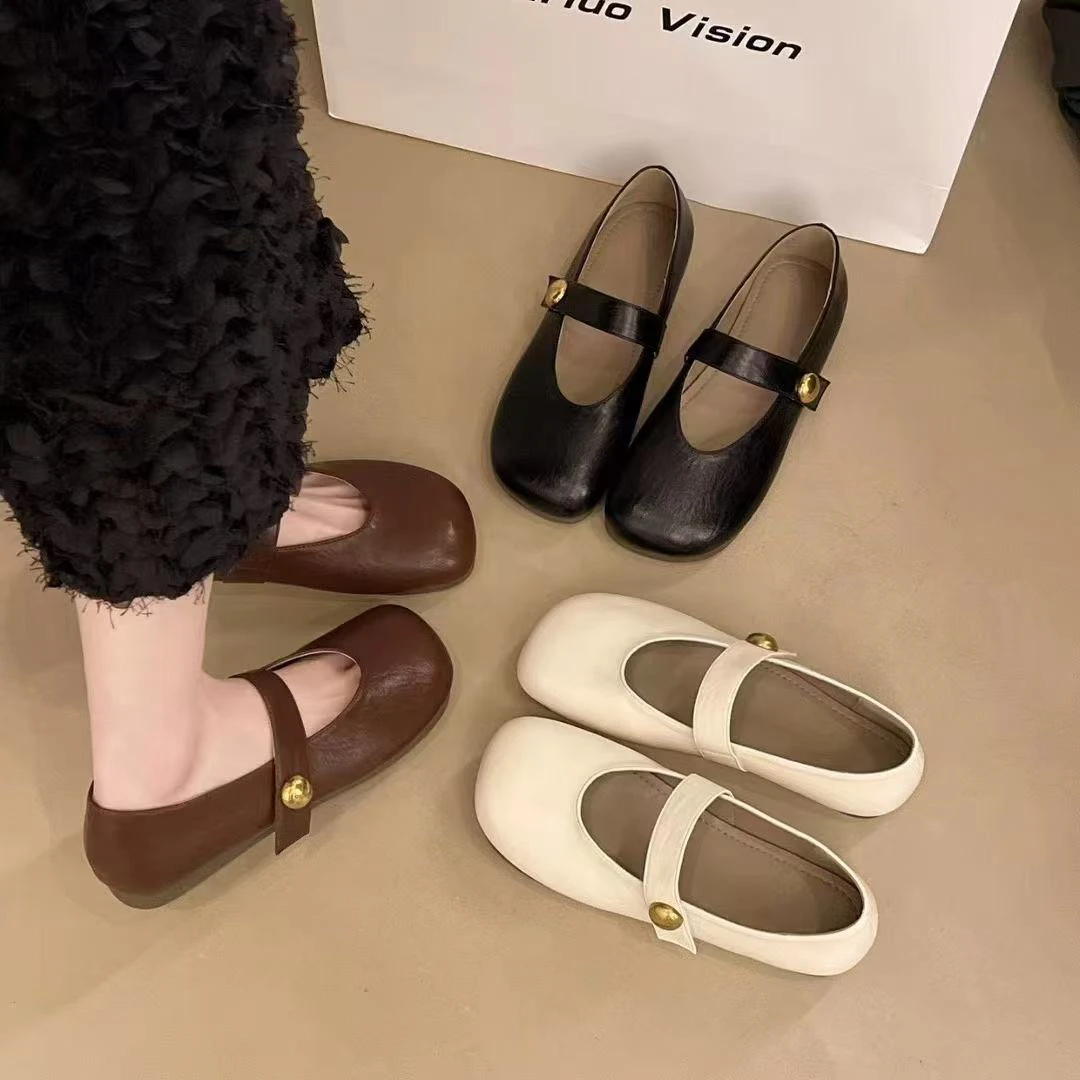 小金豆平底玛丽珍鞋女2025春款法式配裙子浅口软底单鞋芭蕾鞋