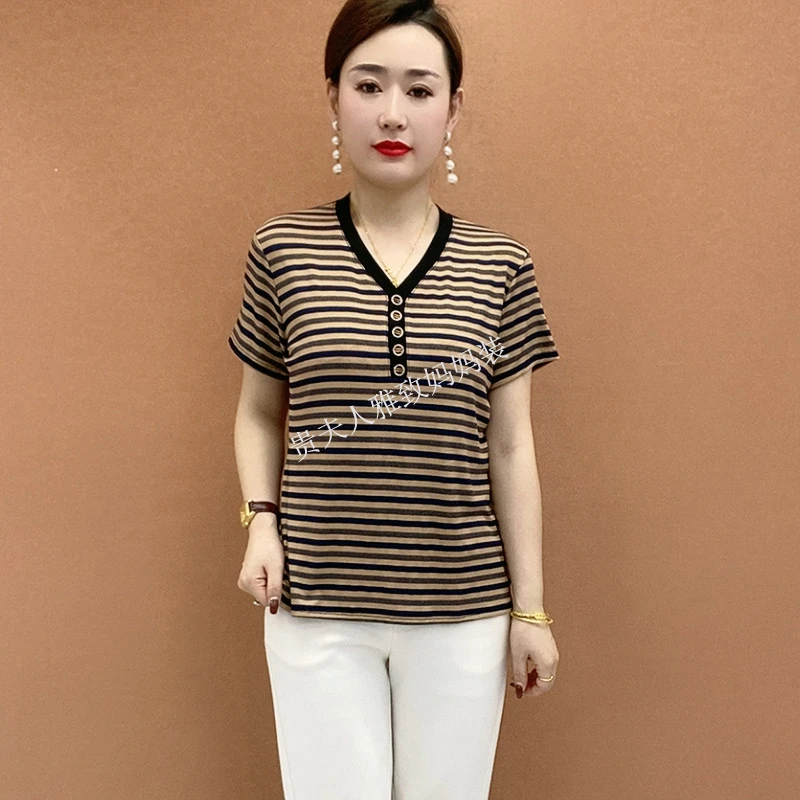 新款女装妈妈装夏季半袖时尚休闲夏装遮肚显瘦短袖宽松上衣百搭