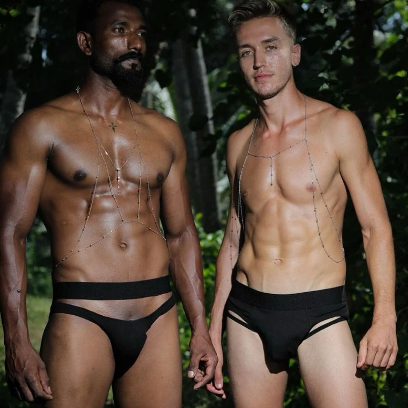 性感男士内裤镂空开口设计浮雕纹腰带螺纹棉运动健身三角裤AD793