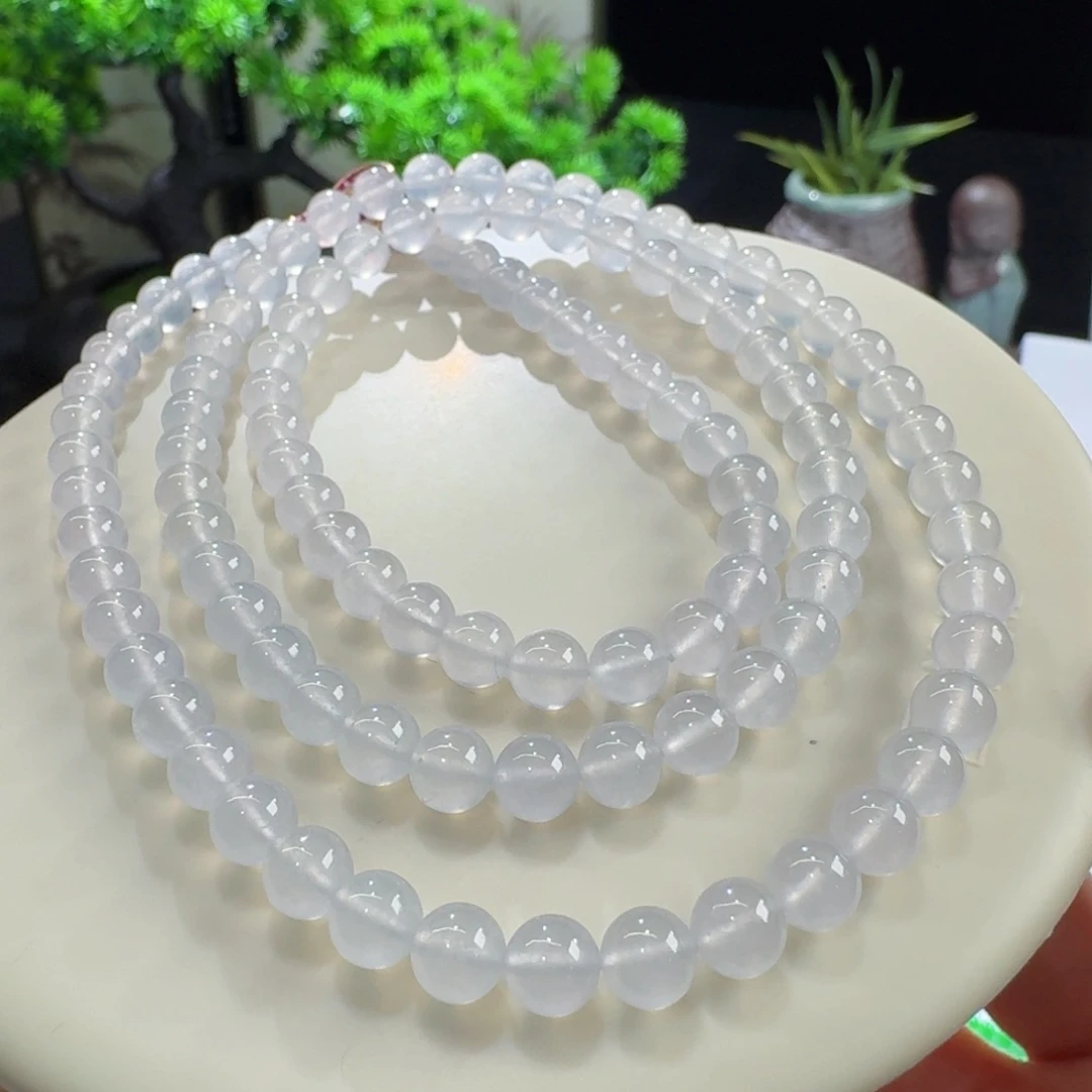 翡翠未镶嵌手链高冰玻白月光长串6mm