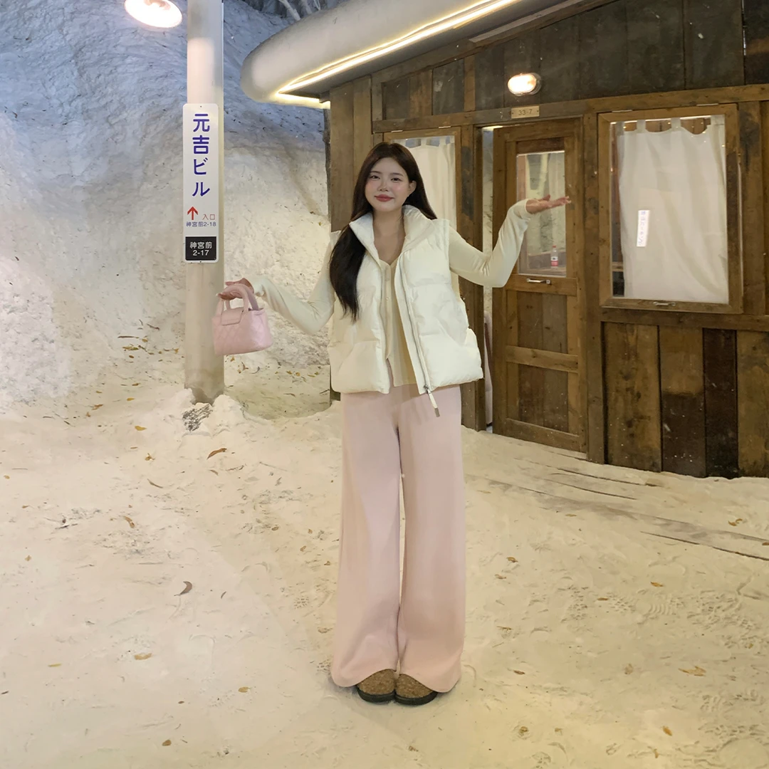 王葡萄【草莓奶油】软糯百搭高腰直筒加绒休闲裤抽绳垂感长裤DM1354