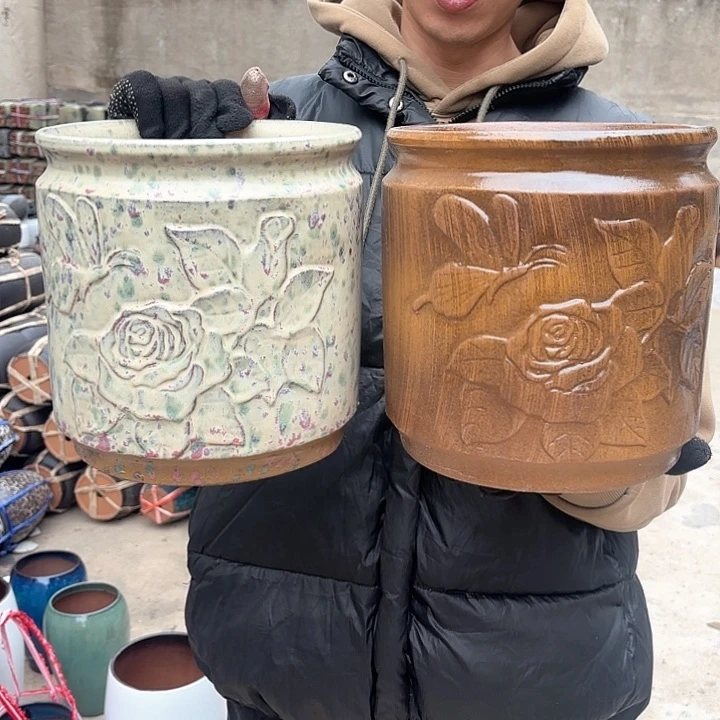 红陶蝶恋花两个口径20高度20