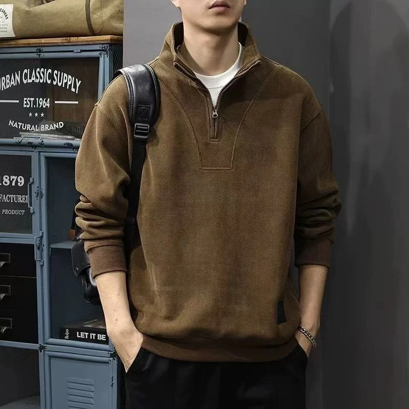 秋冬季新款潮牌痞帅半拉链休闲外套立领男士男款卫衣秋冬上衣
