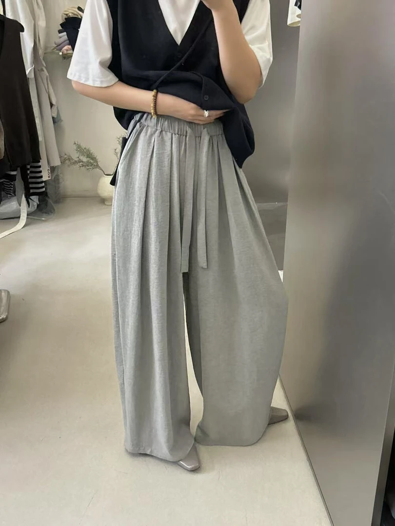 （6-8运贴）“云朵裤”慵懒感压褶显瘦绑带休闲裤松紧腰阔腿裤11025-1