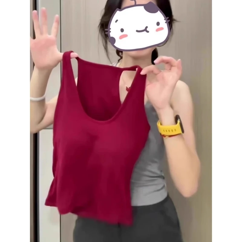 防走光挂脖吊带背心女紧身显瘦辣妹风ins无袖美背春夏季内搭上衣