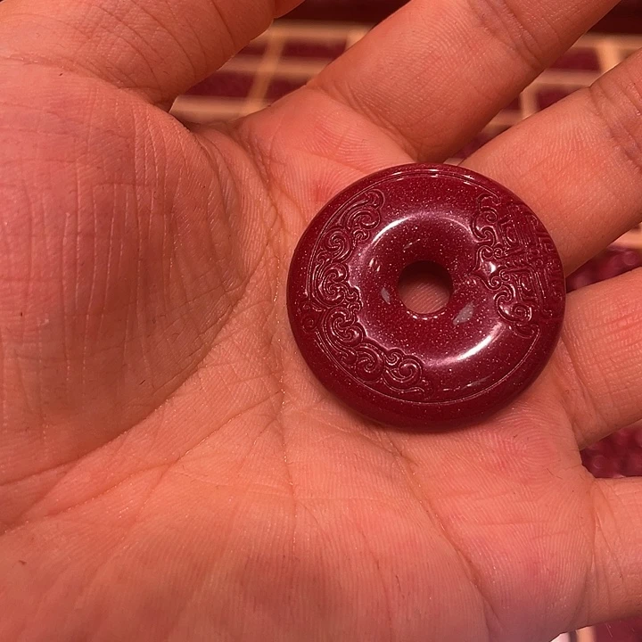 天然辰砂祥云平安扣吊坠