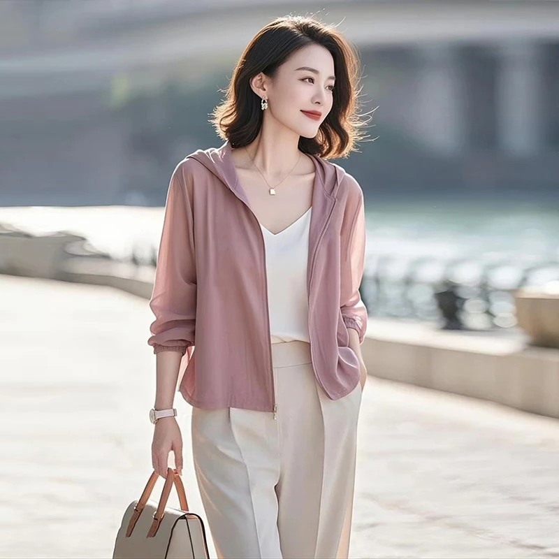 夏季独特别致宽松防晒开衫连帽外套女设计感小众通勤绝美薄款上衣